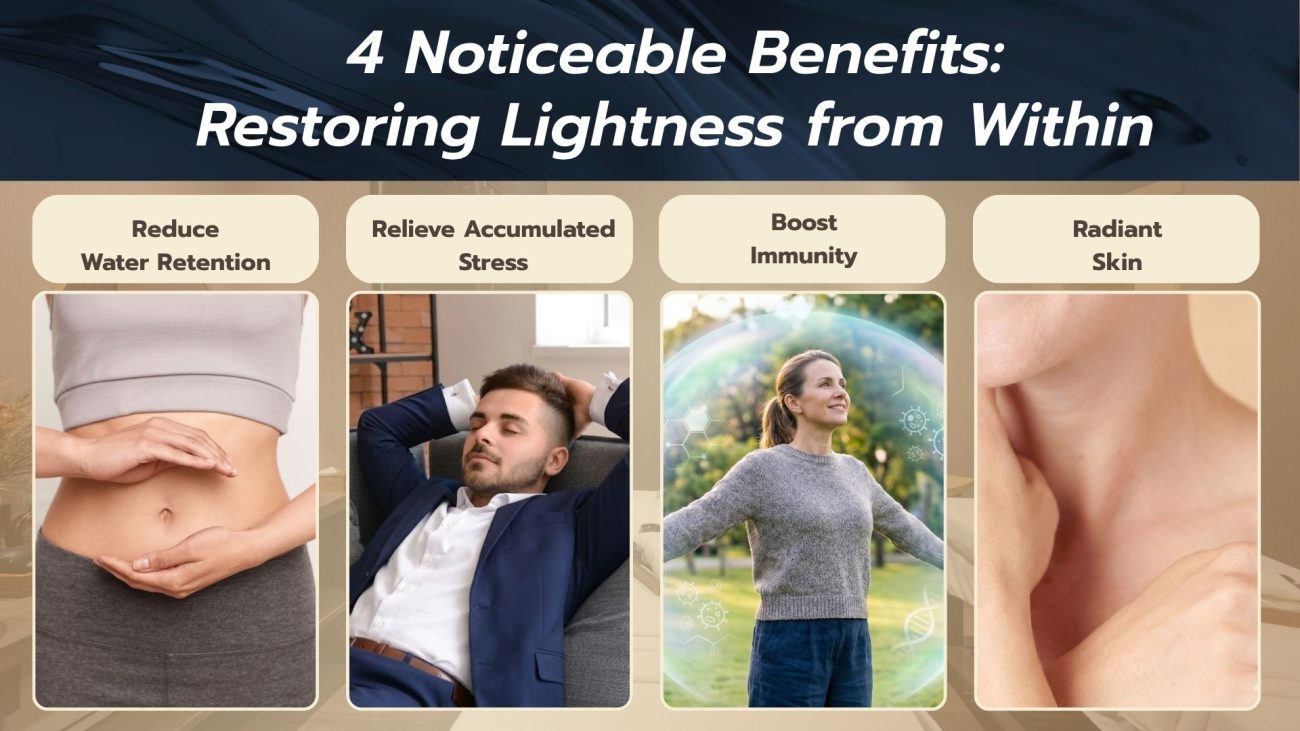 Benefits of lymphatic drainage massage including reduced bloating, less tension, and a greater sense of comfort
